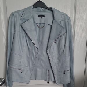 Vex Light Blue Women's Soft Faux Leather Moto Jacket Size 42